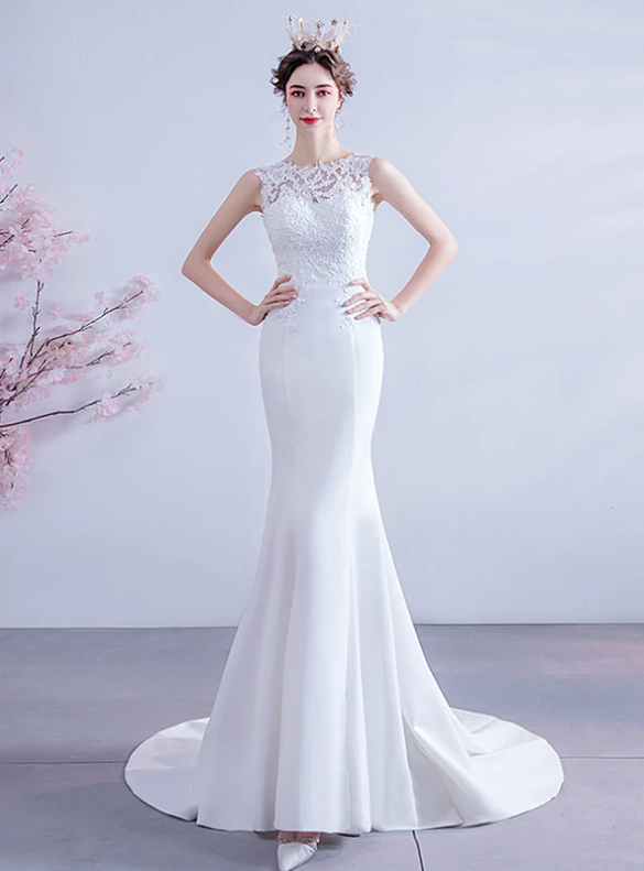 In Stock:Ship in 48 Hours White Mermaid Wedding Dress