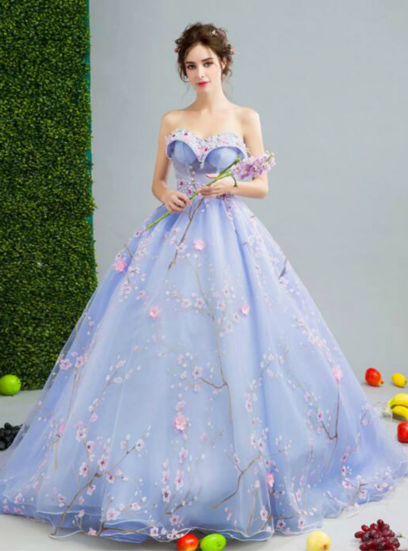 In Stock:Ship in 48 hours Blue Tulle Appliques Quinceanera Dress