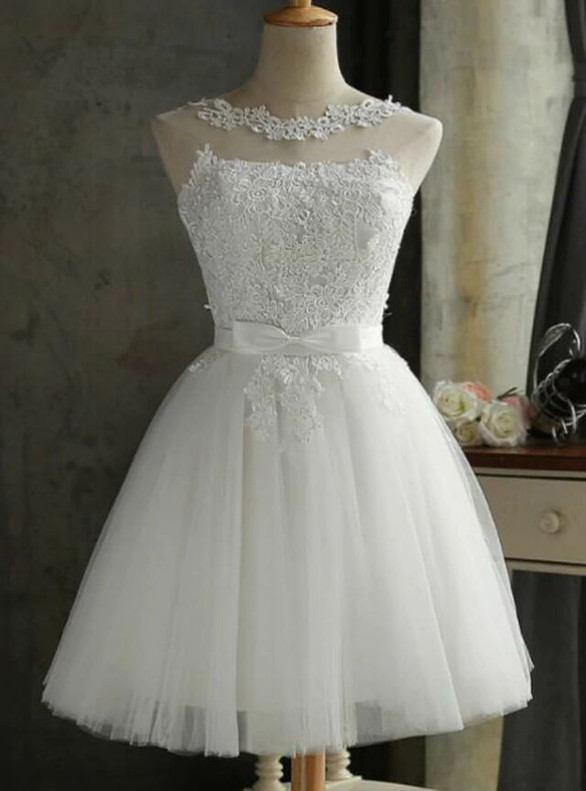 In Stock:Ship in 48 hours White Tulle Lace Short Dress