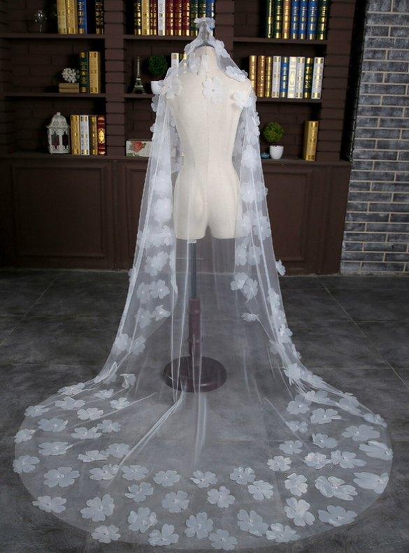 Bride White Tulle Flower Wedding Veil
