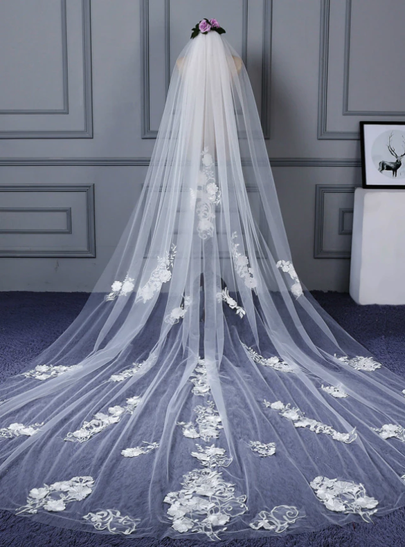 Head Yarn Appliques Lace White Wedding Veils