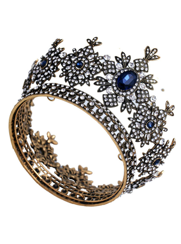 Retro Baroque Black Crystal Crown Bridal Tiara