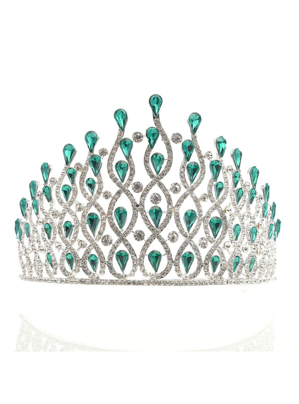 Women Green Crown Bride Alloy Diamond Crystal