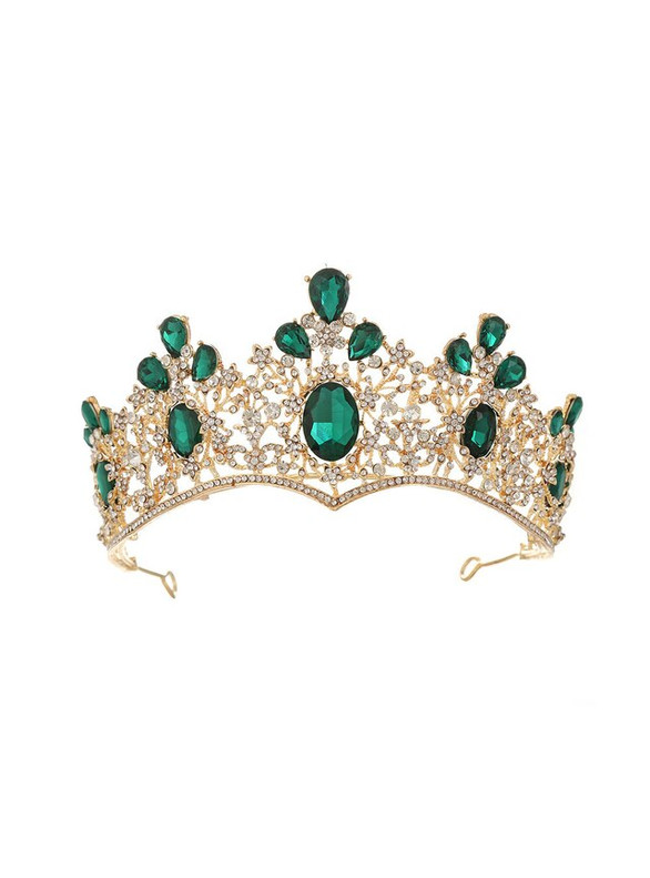 Women Green Retro Baroque Queen Golden Crown