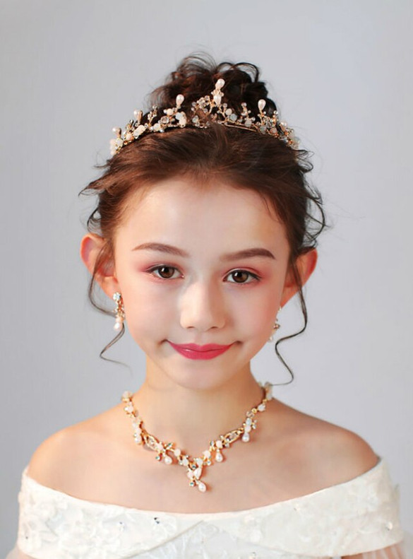 Girls Tiara Princess Crown Pearl Accessorie