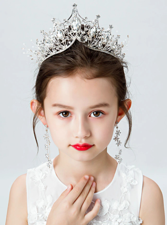 Girls Princess White Crystal Crown