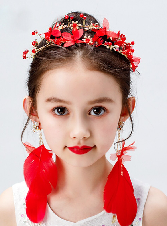 Red Feathers Flower Girls Accessories