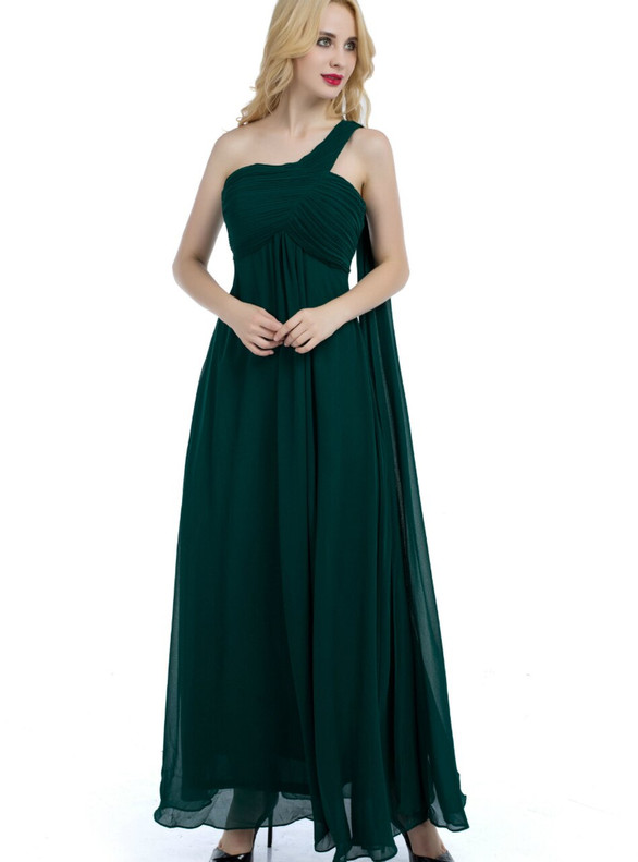 Dark Green Chiffon One Shoulder Bridesmaid Dress