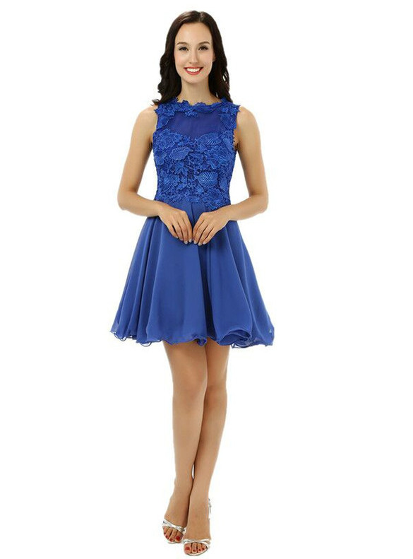 Royal Blue Chiffon Lace Homecoming Dress