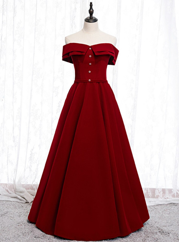 Fashion Burgundy Velvet Off the Shoulder Prom Dress