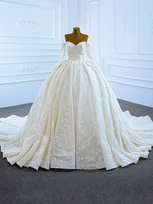 Fantastic White Sequins Tulle Long Sleeve Wedding Dress