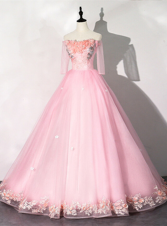 Tulle Embroidery Long Sleeve Appliques Quinceanera Dress