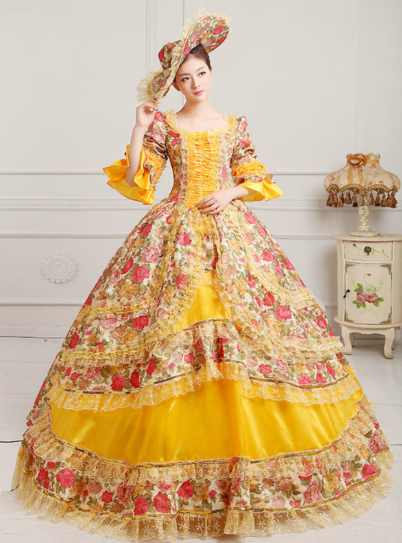 Yellow Tulle Print Short Sleeve Vintage Dress