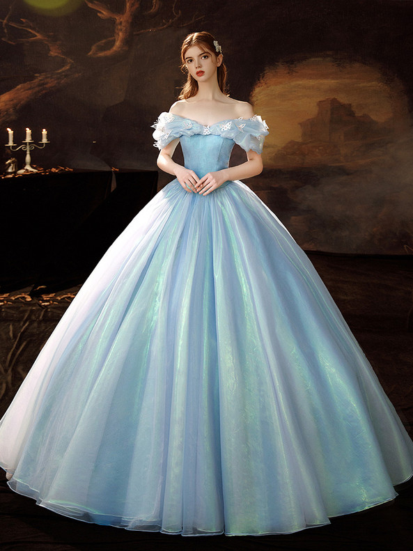 Blue Organza Off the Shoulder Baroque Victorian Dress