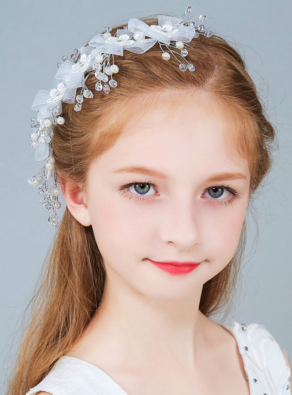 White Flower Tulle Beading Hair Accessories