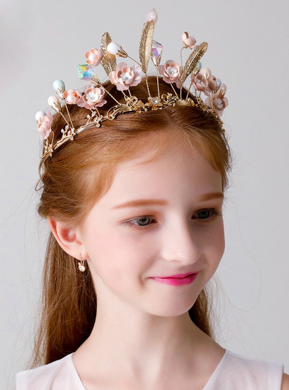 Pink Flower Gold Leaf Children's Hair Accessories