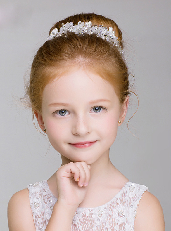 White Beading Flower Pearls Crown Headband