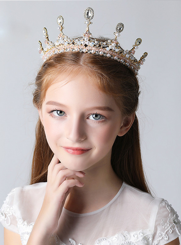 Gold Beading Crystal Pearls Crown Tiara