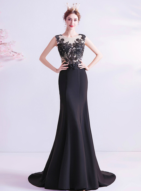 In Stock:Ship in 48 Hours Black Mermaid Appliques Prom Dress