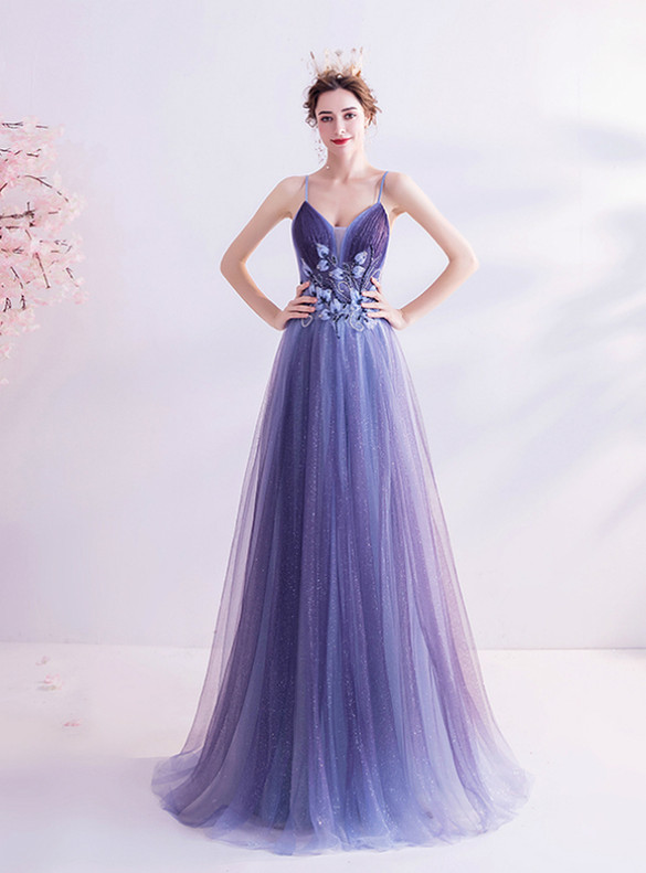 In Stock:Ship in 48 Hours Blue Purple Sequins Prom Dress