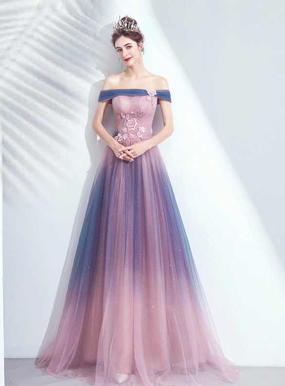 In Stock:Ship in 48 Hours Tulle Sequins Appliques Prom Dress