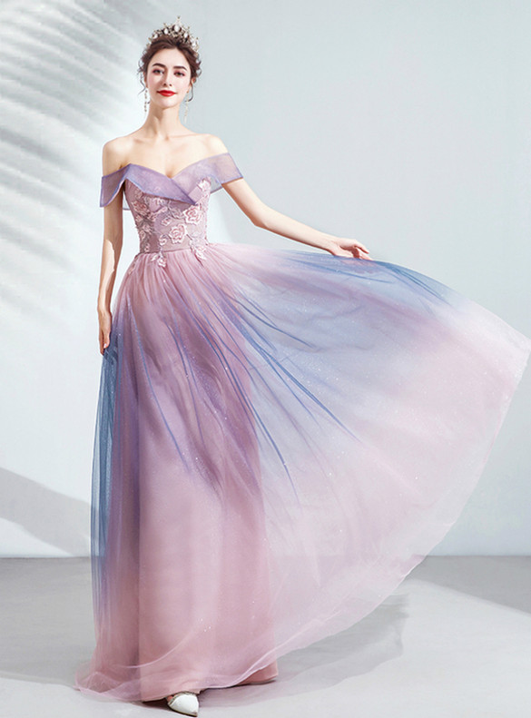 In Stock:Ship in 48 Hours Pink Tulle Sequins Appliques Prom Dress