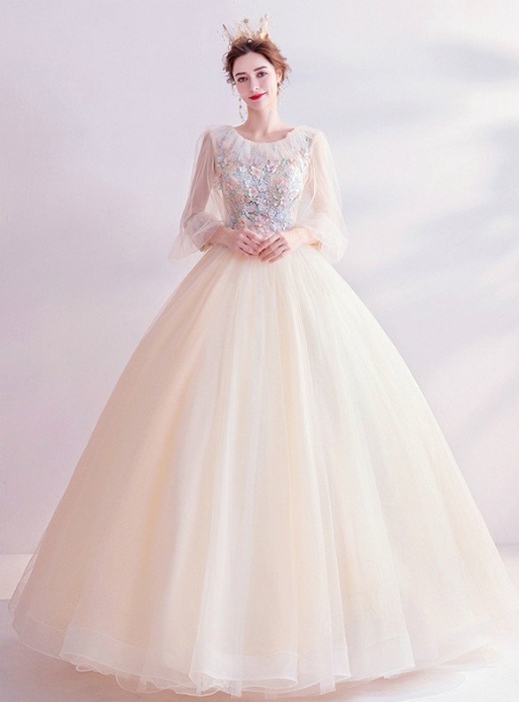 In Stock:Ship in 48 Hours Tulle Colorful Appliques Wedding Dress