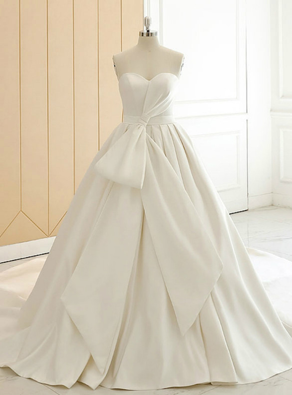 Sweetheart Pleats Big Bow Wedding Dress