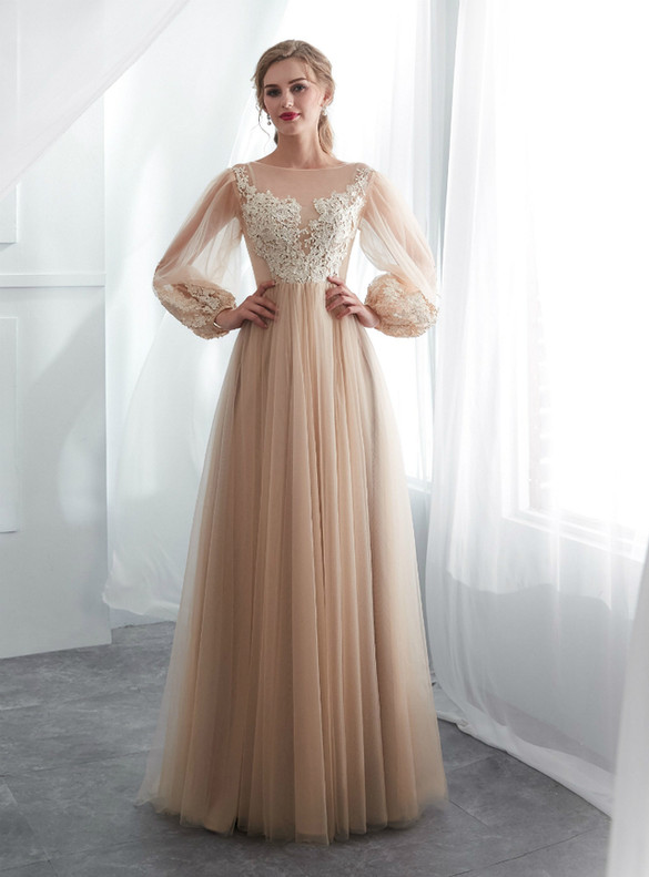 Tulle Lace Appliques Long Sleeve Wedding Dress