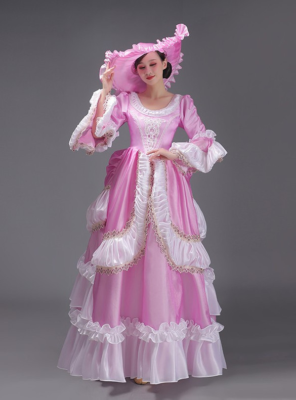 Pink Long Sleeve Lace Baroque Vintage Dress