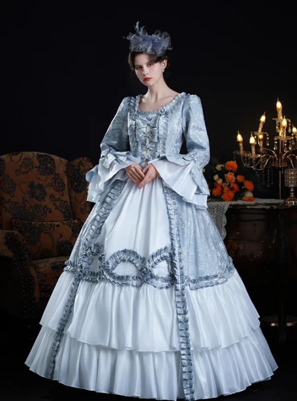Blue Print Long Sleeve Rococo Vintage Dress