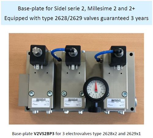 Base-plate V2VS2BP3 for 3 electrovalves type 2628x2 and 2629x1