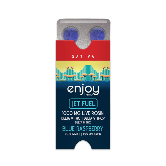 Live Rosin Sativa-Infused Blue Raspberry THC-P+ Delta 9 + Delta 8 Gummies for Jet Fuel - 1000 mg Total (100 mg Each | 10 Gummies)