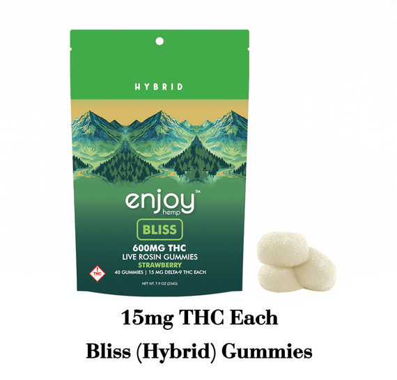 Live Rosin Bliss Delta 9 THC 600mg Gummies (Hybrid-Infused Strawberry) - 15 mg each | 40 gummies