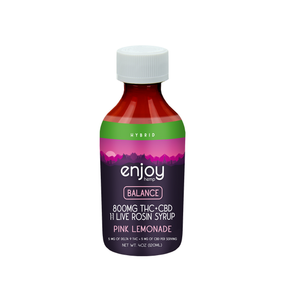 Enjoy Hemp 800 mg Balance 1:1 Live Rosin Delta 9 THC/CBD Syrup - Pink Lemonade (Hybrid)