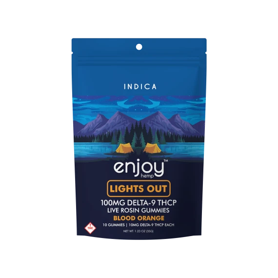 100mg Lights Out Live Rosin Delta-9 THCP Gummies 10mg each - Indica-Infused Blood Orange