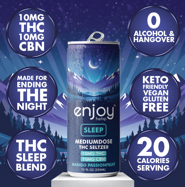 Enjoy Hemp Sleep THC Seltzer 4-Pack – THC + CBN Functional Cannabis Drink for Sleep and Relaxation Medium Potency Hemp Beverage