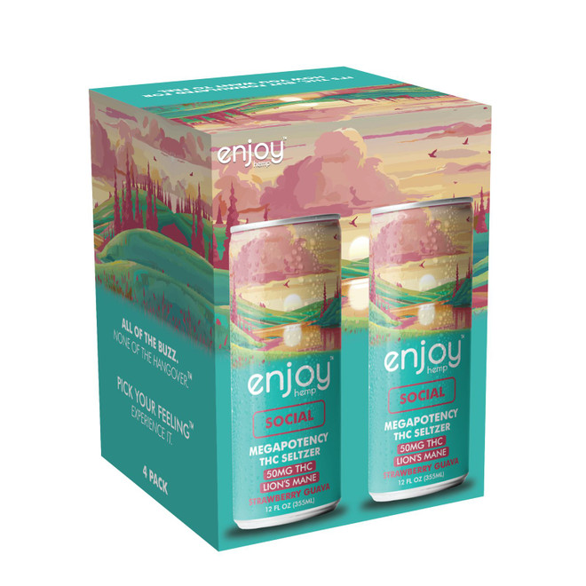 Enjoy Hemp Social THC Seltzer 4-Pack – High Potency 50mg THC with Lion’s Mane Functional Mushroom Beverage