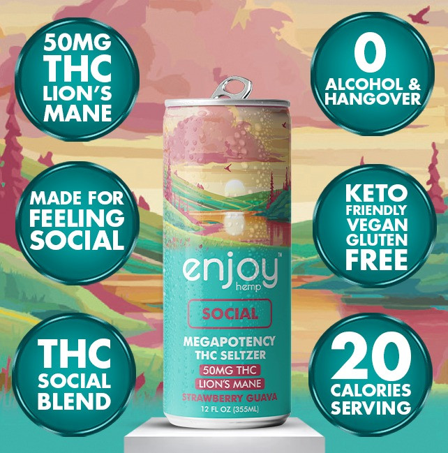 50mg THC + Lion’s Mane Social Seltzer | Strawberry Guava