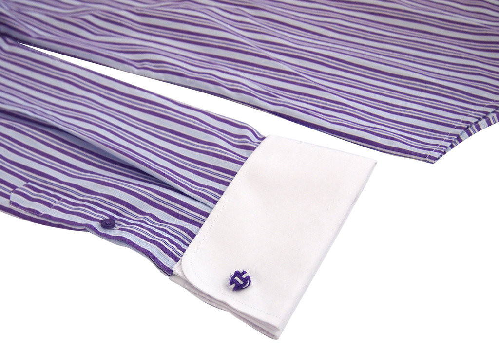 Labiyeur Slim Fit Purple Stripes White French Cuff Dress Shirt