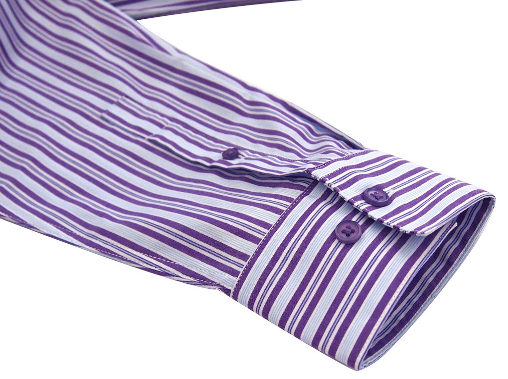 Labiyeur Slim Fit Purple Stripes White Button Cuff Dress Shirt