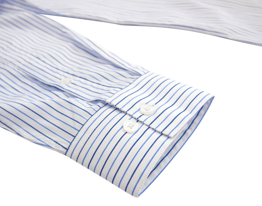 Labiyeur Slim Fit Blue Stripes on White Button Cuff Dress Shirt