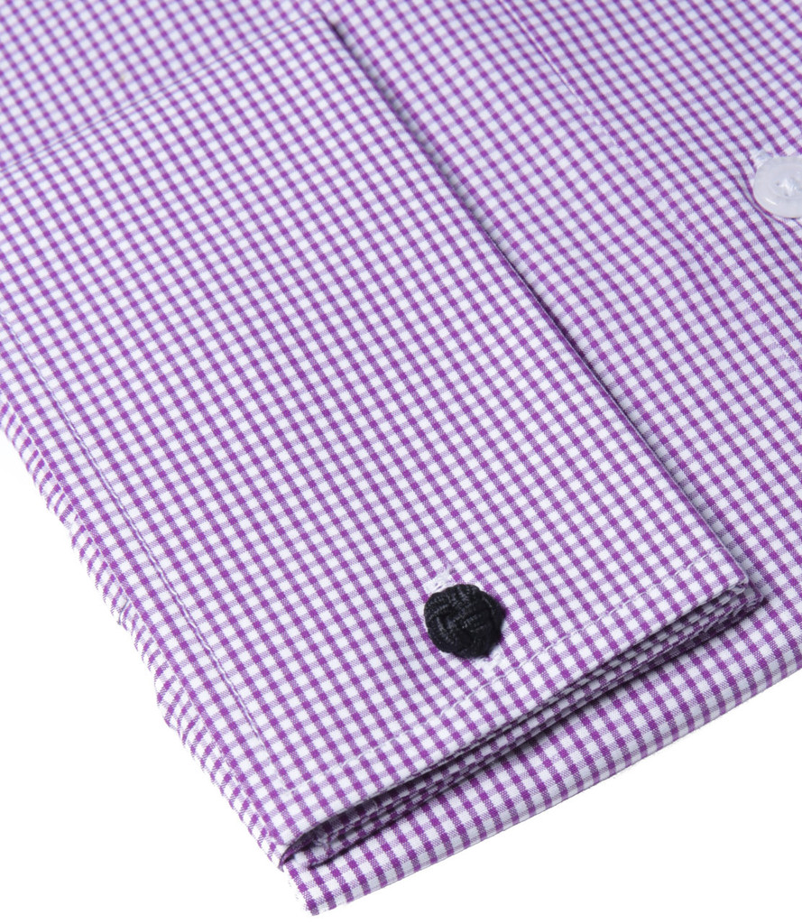 Labiyeur Men's Slim Fit French Cuff Checkered Dress Shirt Gingham Purple/White