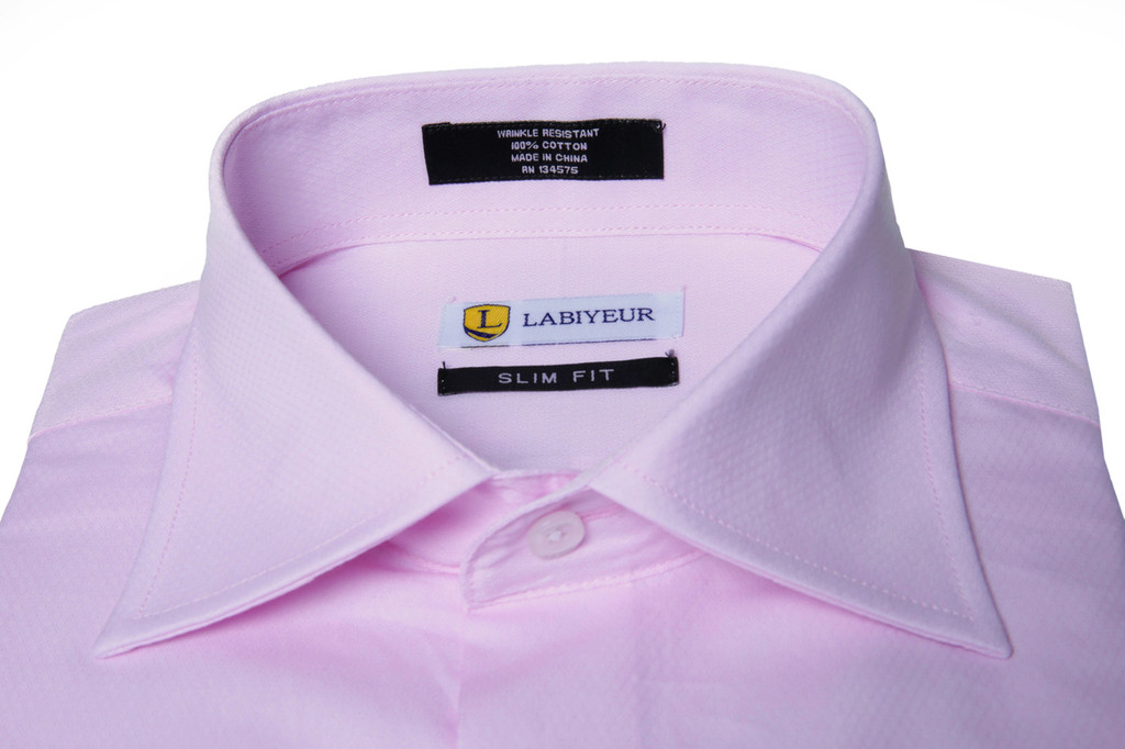 Labiyeur Men's Slim Fit French Cuff Textured Dress Shirt Pink