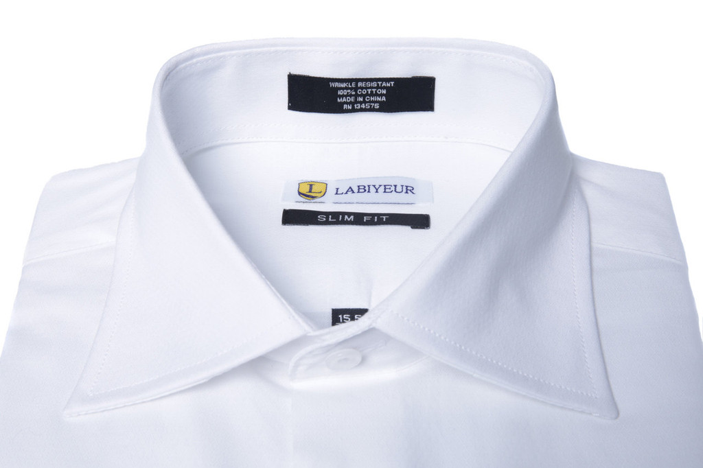 Labiyeur Men's Slim Fit French Cuff Textured Dress Shirt White