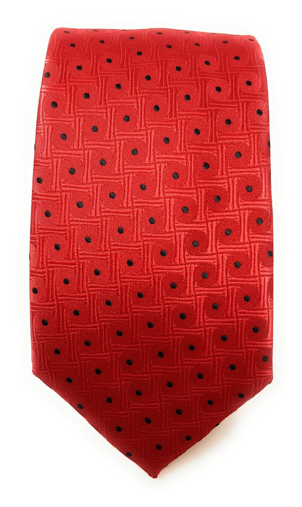 Labiyeur Men's Necktie: Fully Lined Woven Jacquard Slim Neck Tie Red Dots