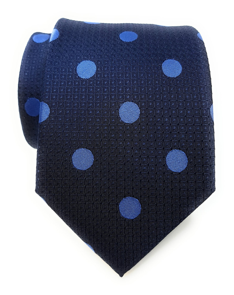 Labiyeur Men's Necktie: Fully Lined Woven Jacquard Slim Neck Tie Navy Blue Polka Dot