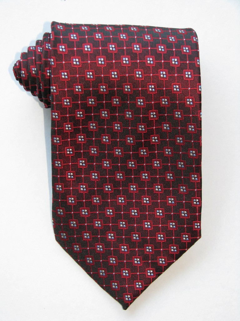 Multi Square Blue Dots Burgundy Tie