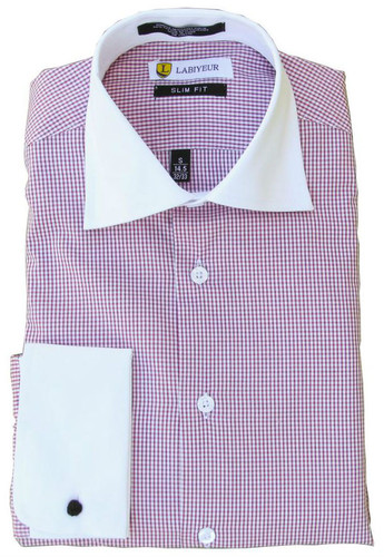 Labiyeur Slim Fit Multicolor Square Checked Cotton Blend French Cuffs Dress Shirt