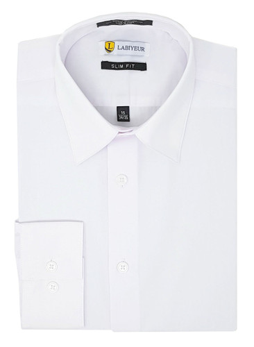 Labiyeur Slim Fit White Button Cuff Men's Dress Shirt